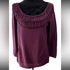 Ashley Judd purple knit pullover sweater gathered necklace size small cotton bl